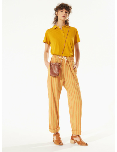Pantalon large rayures corail