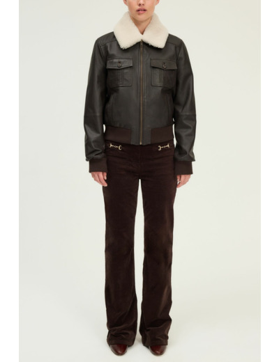 Veste en cuir au col en mouton - NOREA