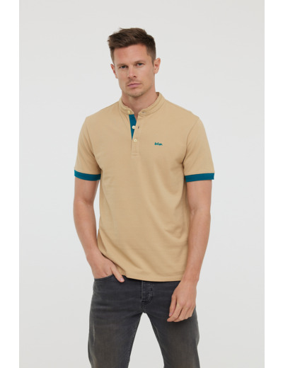 Polo piqué, col mao, manches courtes avec détails contrastés, broderie Lee Cooper poitrine
