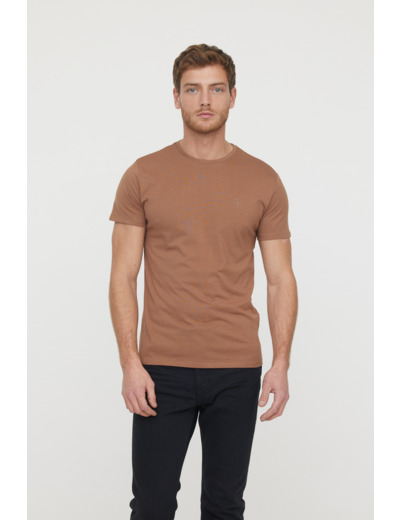 T-shirt basique col rond manches courtes en coton bio avec print poirtine