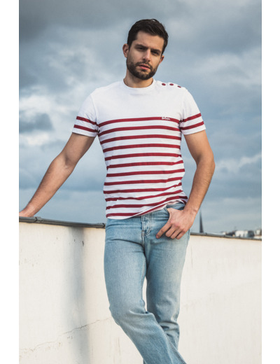 Marinière manches courtes, détail boutons épaule  gauche