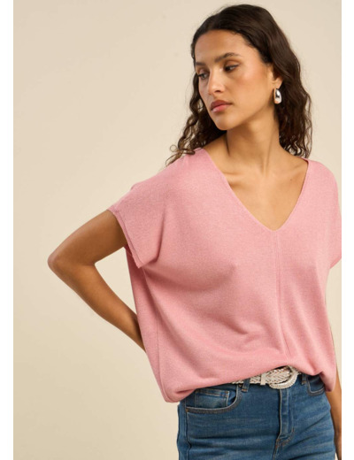 Pull oversize à col V et manches courtes