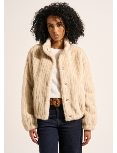Manteau court en fausse fourrure avec col montant