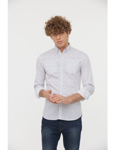 Chemise allover poches et découpes poitrine, détails piping