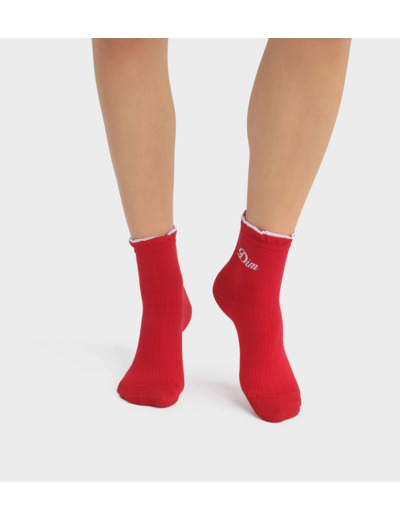 Chaussettes femme made in France en coton Rouge à volants Madame Dim