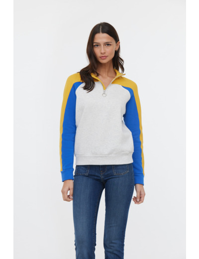 Sweat à découpes color block géo avec demi zip et intérieur gratté