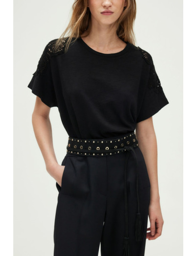 T-shirt large en coton et broderies - GRACIEL