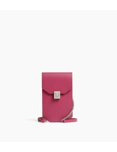 Etui téléphone à rabat Rose en cuir lisse