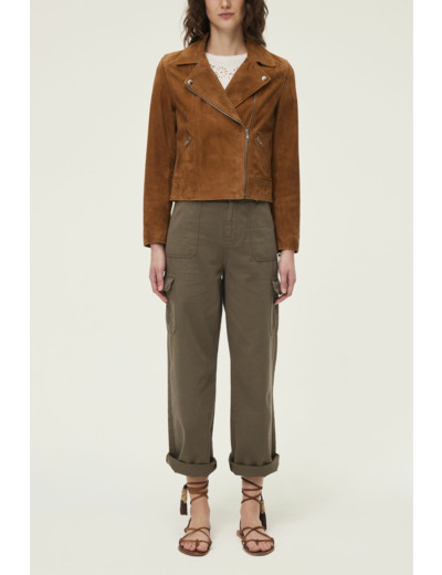 Veste biker en cuir velours - YANN