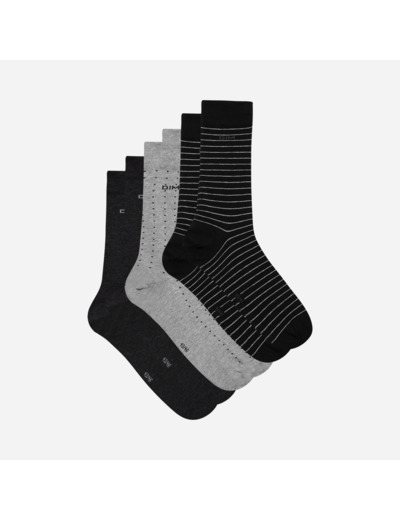 Lot de 3 chaussettes noires et anthracite pois rayures Homme