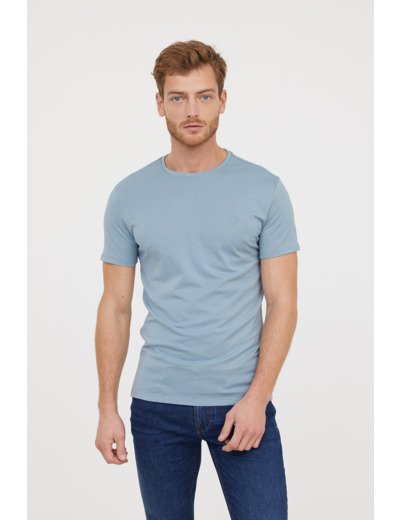 T-shirt basique col rond manches courtes en coton bio avec print poirtine