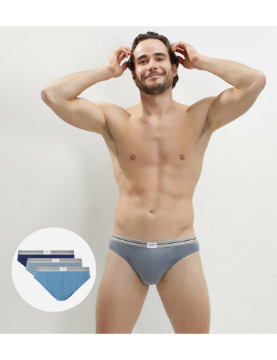 Lot de 3 slips bleu denim gris en coton stretch résistant Ultra Resist