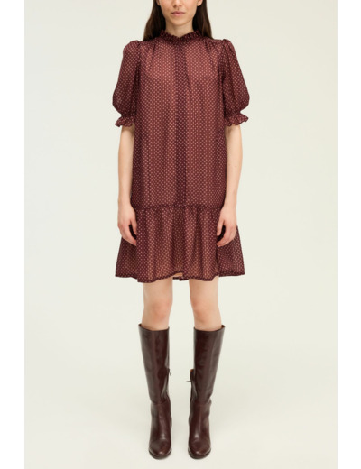Robe courte à volants imprimé jacquard - LISA