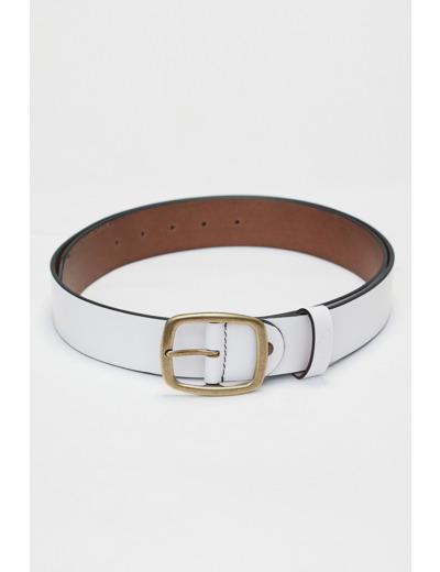 Ceinture en cuir lisse et boucle en argent vieilli