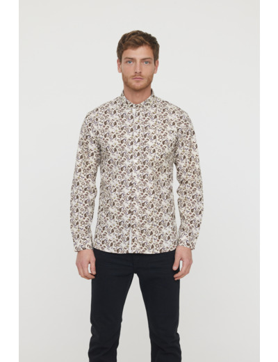 Chemise allover, détails contrastés et manches retroussables