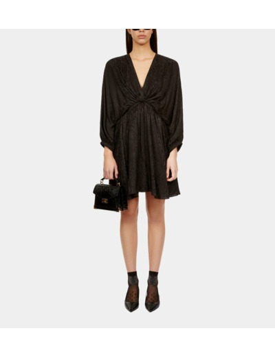 Robe Courte Noire Python Jacquard Avec Drapé black