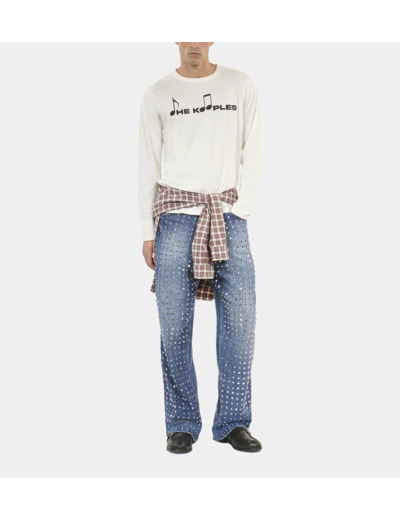 T-shirt manches longues à serigraphie blanc ecru