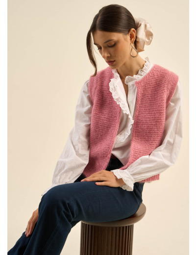 Gilet sans manches en mohair fils métallisés