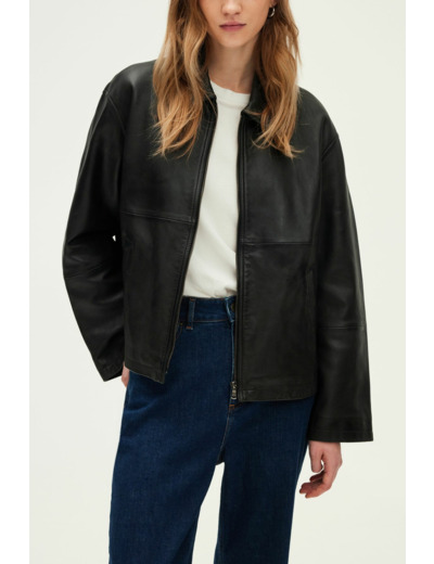 Blouson droit et large en cuir - ROSALYNE