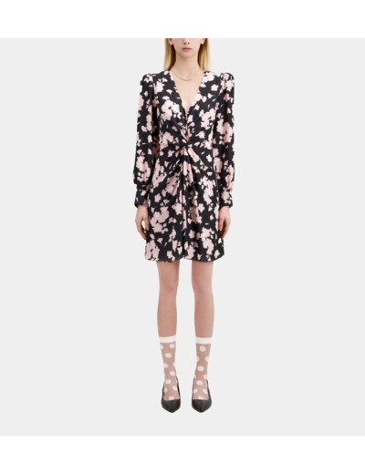 Robe Courte A Manches Longues En Jacquard black / pink