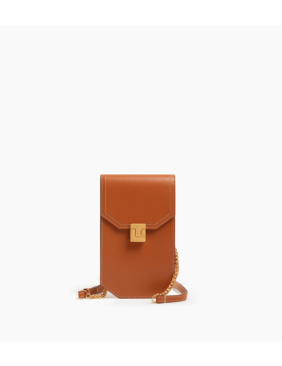 Etui téléphone à rabat Rose en cuir lisse