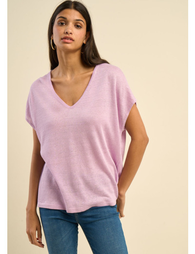 Pull sans manches col V 100% lin