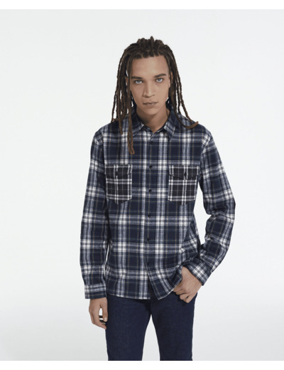 Chemise Droite A Carreaux Poches Contrastees bottle green