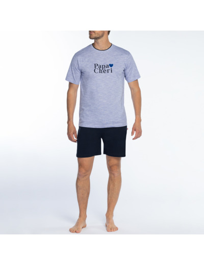 Pyjashort homme PAPA CHERI bleu clair/imprimé