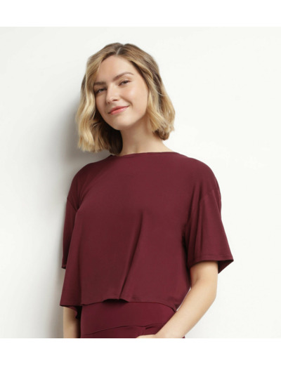 T-shirt de sport femme en viscose Bordeaux avec dos ouvert Dim Move