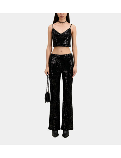 Pantalon Noir En Velours Avec Sequins black