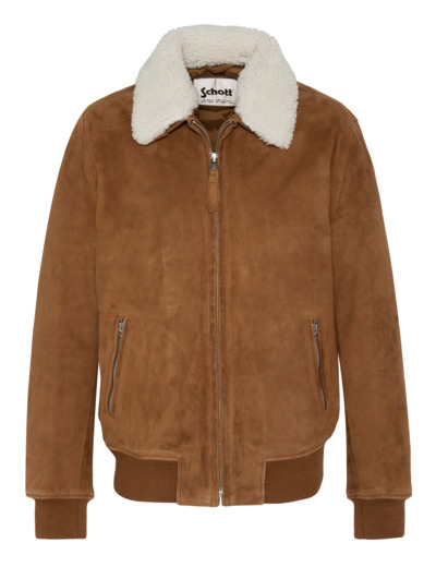 Blouson casual rouille avec col mouton amovible, chèvre velours