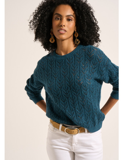 Pull col rond avec un jeu de points en dentelle ajourée