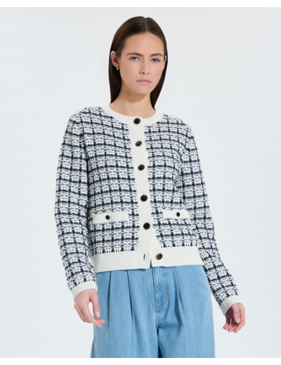 Gilet façon tweed bicolore nocturne écru