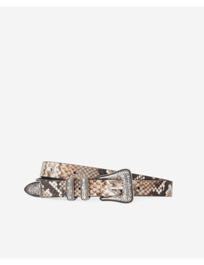 Ceinture En Cuir Embossee Python beige-brown