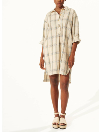 Robe carreaux beige turquoise