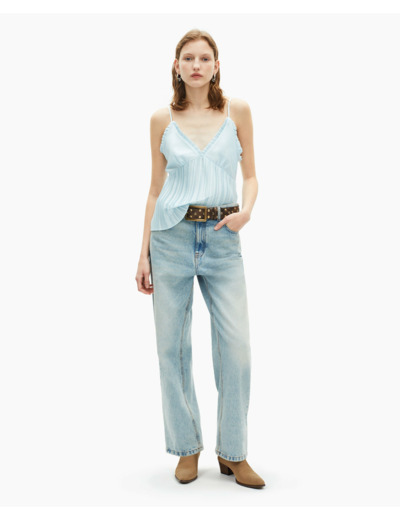 Top a bretelles bas plisse baby blue
