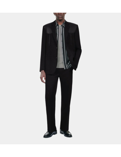 Veste En Laine Avec Détails En Cuir Noire black