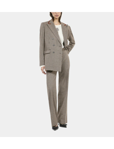 Pantalon Tailleur Ample À Carreaux Vichy ecru