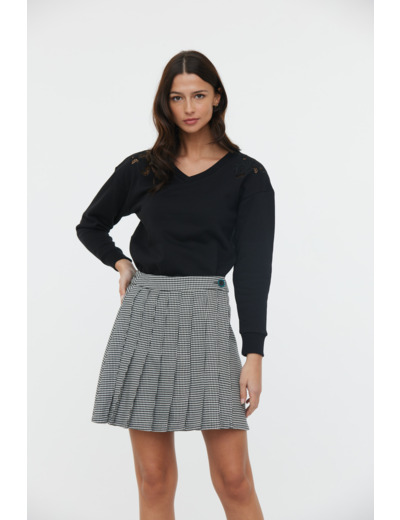 Sweat emmanchure basses avec broderie et ajouré épaules