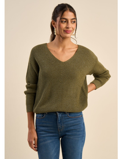 Pull ample à col V avec détails en lurex