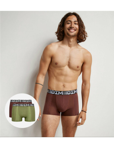 Lot de 2 boxers homme respirants coton et lycra Kaki 3D Flex Air