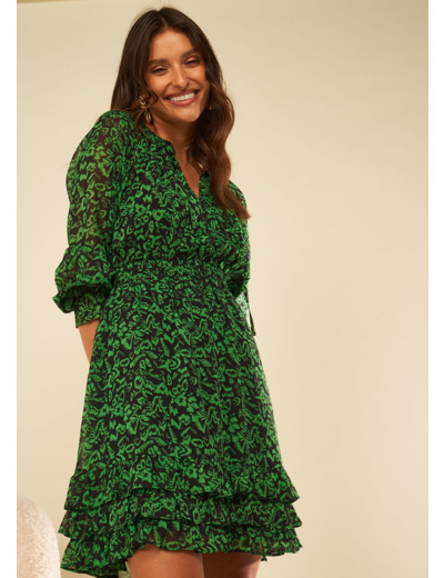 Robe courte à col rond imprimée