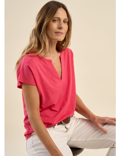 T-shirt à col tunisien et épaules tombantes