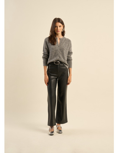 Pantalon large taille haute en similicuir