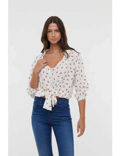 Chemise nouée avec manches 3/4 en viscose imprimé « Oranges »