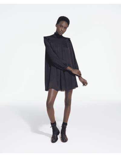 Robe Courte Manches Longues Col Smock black