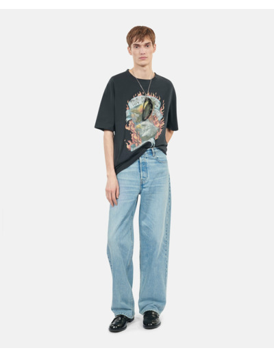 T-Shirt Noir Sérigraphie Eagles On Fire black washed