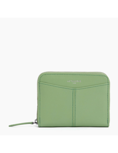 Porte monnaie zippé avec porte cartes amovible Charlotte en cuir lisse