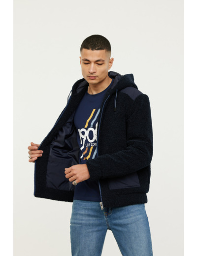 Blouson loose en sherpa, contrasté nylon poches et épaules