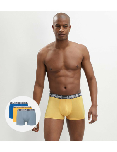 Lot de 3 boxers coton stretch ceinture graphique bleu Dim Powerful